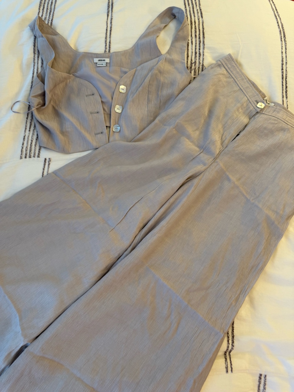 Jason Wu Soft Mauve Button Crop Top & Wide-Leg Pants Set